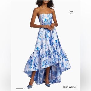 Strapless Blue White Floral High-Low Wedding Dress